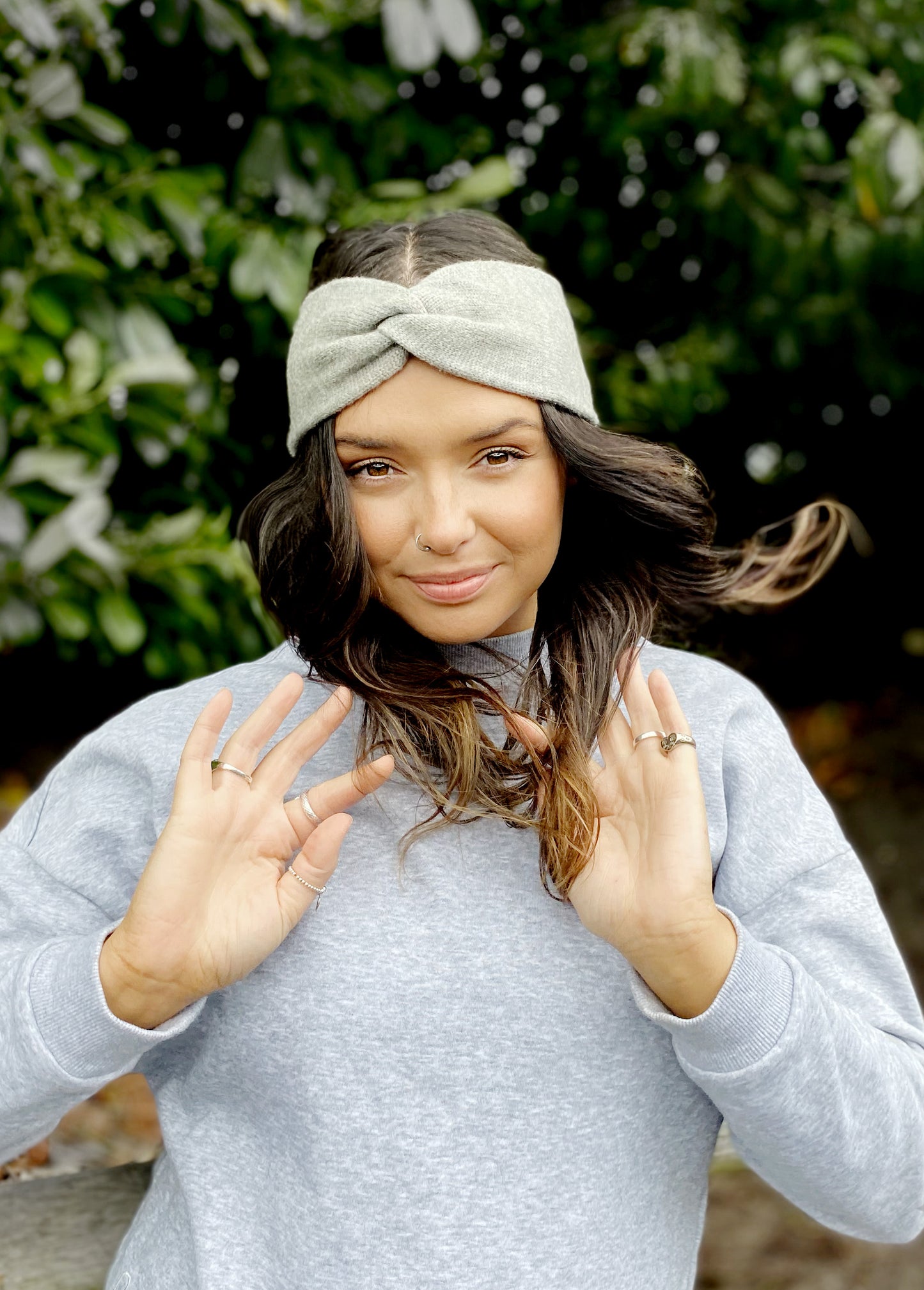 Front Twist Knitted Headband Grey